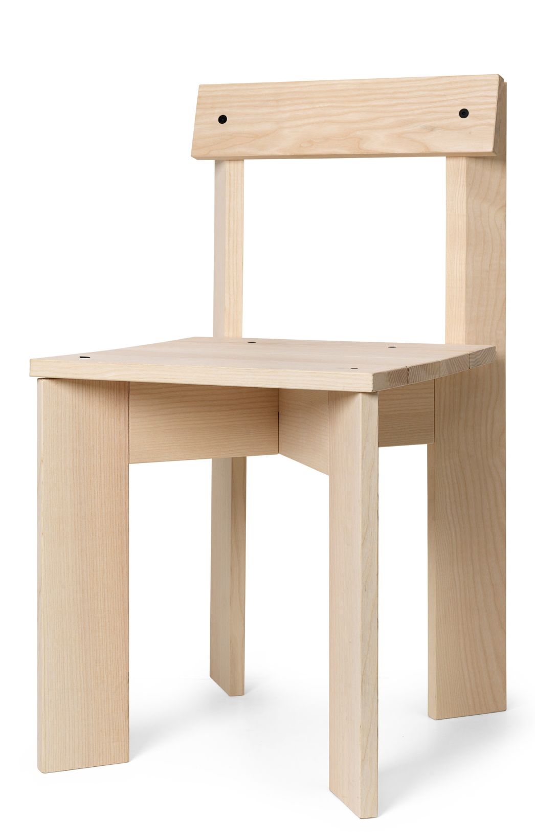 Ark Dining Chair Stuhl von Ferm Living aus hellem, unbehandeltem Holz, minimalistisches Design.